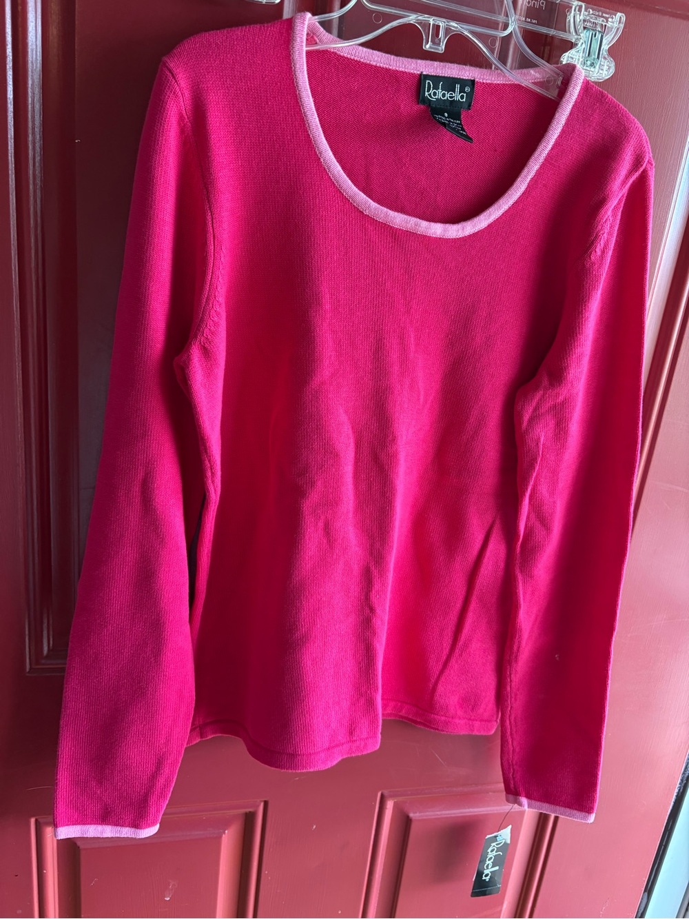 Rafaella Bright Pink Long Sleeve Crewneck with Light Pink Trim